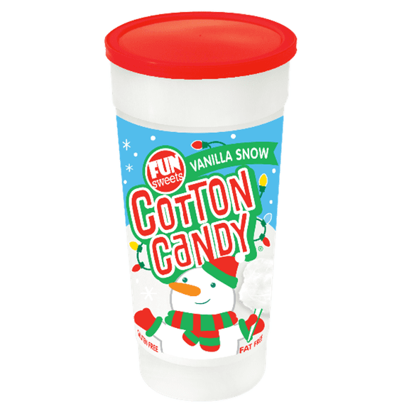 Fun Sweets Brand 6 Ounce Vanilla Snow Cotton Candy. Peanut Free & Gluten Free.