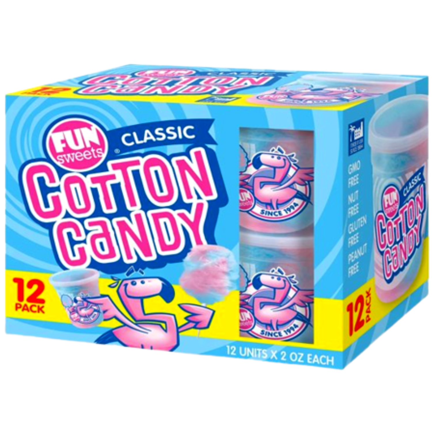 Fun Sweets Classic Cotton Candy Snack Party Favors Treats Stocking Stuffers Gifts on Birthdays Christmas Halloween Thanksgiving Holidays, 12 Pack - 1 Box