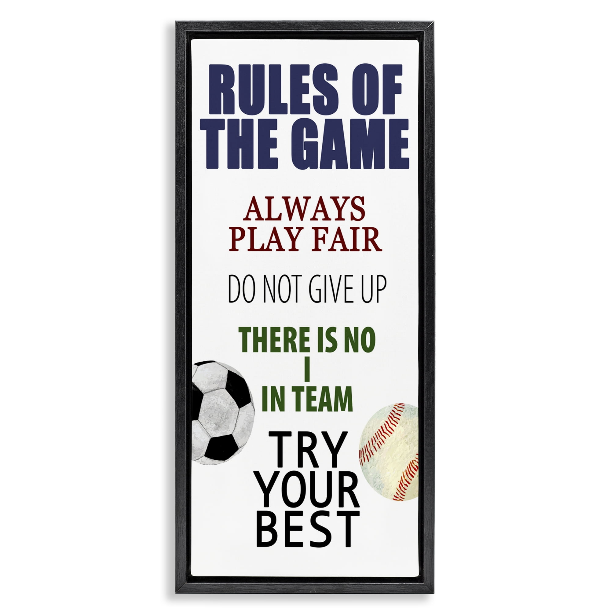 Fun Teamwork Rules of Game Black Framed Floater Canvas Wall Art, design by Kim Allen