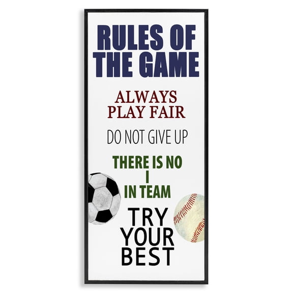 Fun Teamwork Rules of Game Black Framed Giclee Art, design by Kim Allen