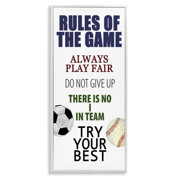 Fun Teamwork Rules of Game White Framed Giclee Art, design by Kim Allen