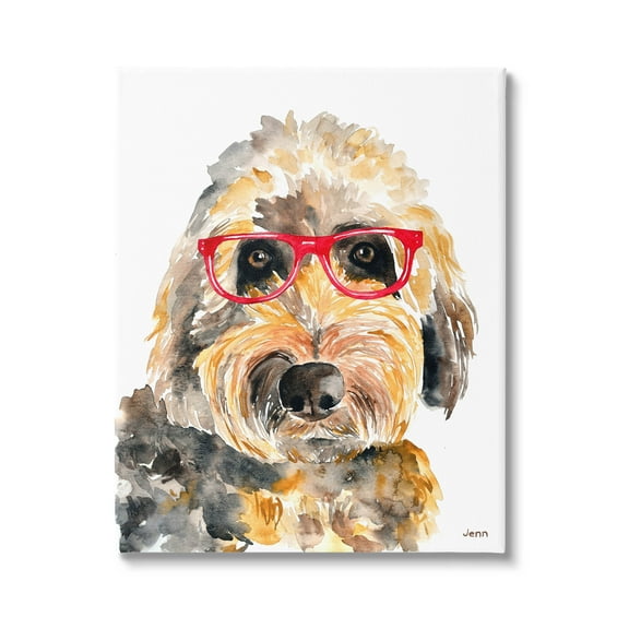 Fun Terrier Dog Red Glasses Animals & Insects Graphic Art Gallery Wrapped Canvas Print Wall Art
