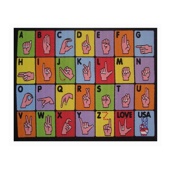 Fun Time Nylon 39"x58" Sign Language Area Rug in Multi-Color