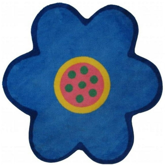 Fun Time Shape Nylon 39"x39" Blue Poppy Area Rug in Multi-Color