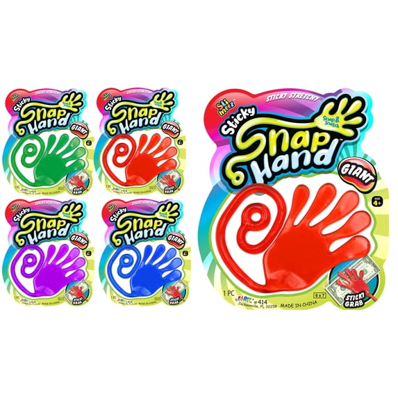 Giant Snap Hand-Jumbo Sticky Hands Toy (4 Pack Assorted) Large Stretchy Toy for Kids. Party Favors, Classroom Prizes, Birthday Gifts Easter Day Goodie Bags Stuffers Bulk. 414-4