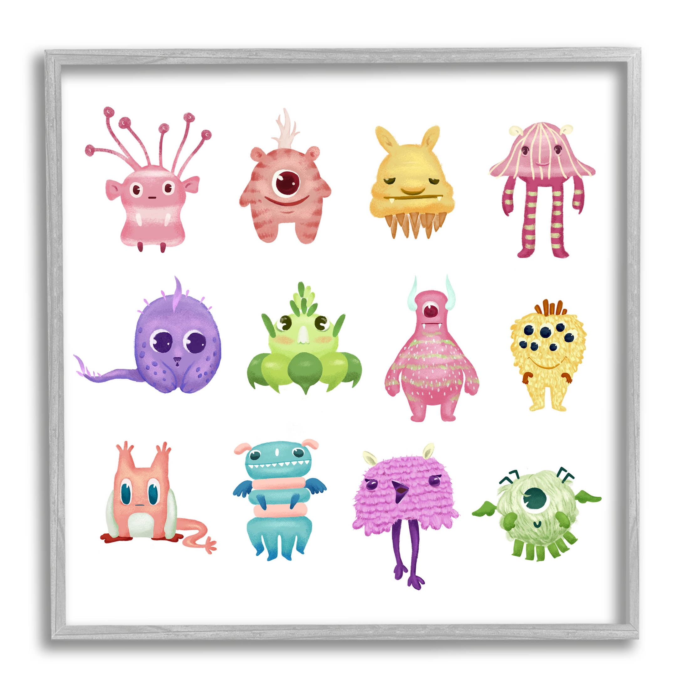 Fun Varied Monster Creatures Fairy Tales & Fantasy Graphic Art Gray Framed Art Print Wall Art