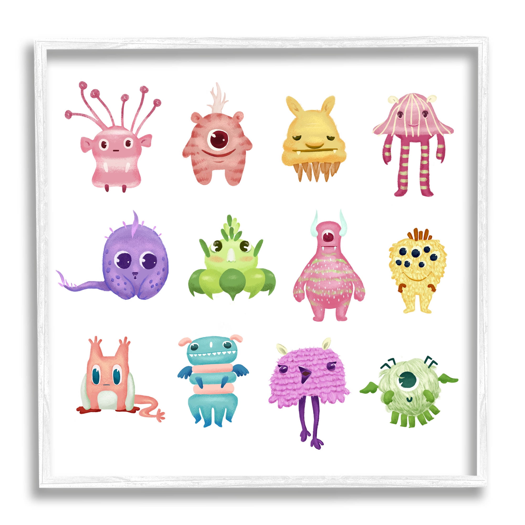 Fun Varied Monster Creatures Fairy Tales & Fantasy Graphic Art White Framed Art Print Wall Art
