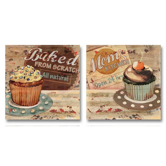 Fun, Vintage Dessert Cupcake Sign Prints; Two 12X12 Poster Prints
