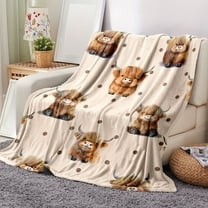 Fun Vintage Highland Cow Cozy Print Flannel Blanket - Soft, warm and lightweight, versatile home decor for all seasons
