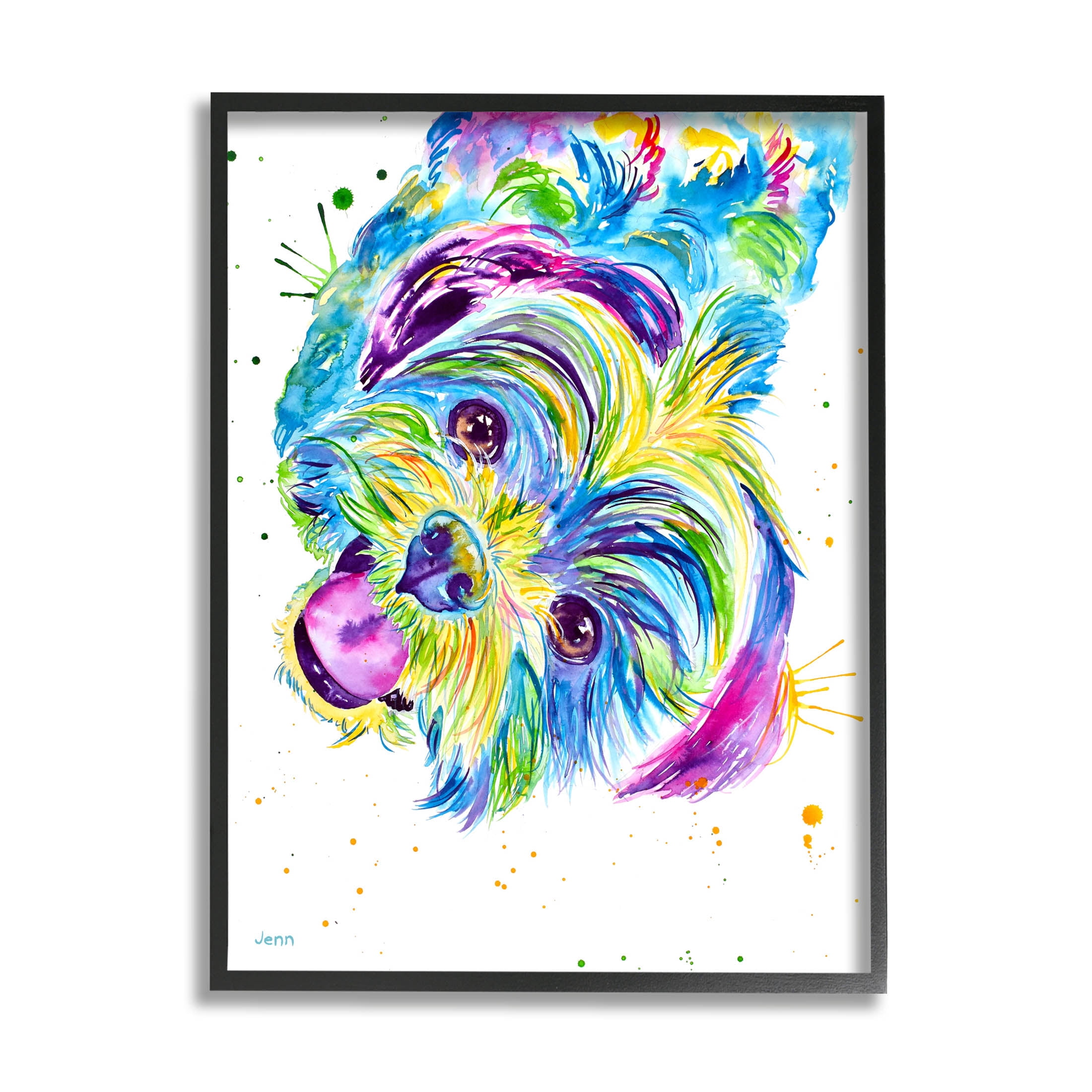 Fun Vivid Shih Tzu Puppy Animals & Insects Graphic Art Black Framed Art Print Wall Art