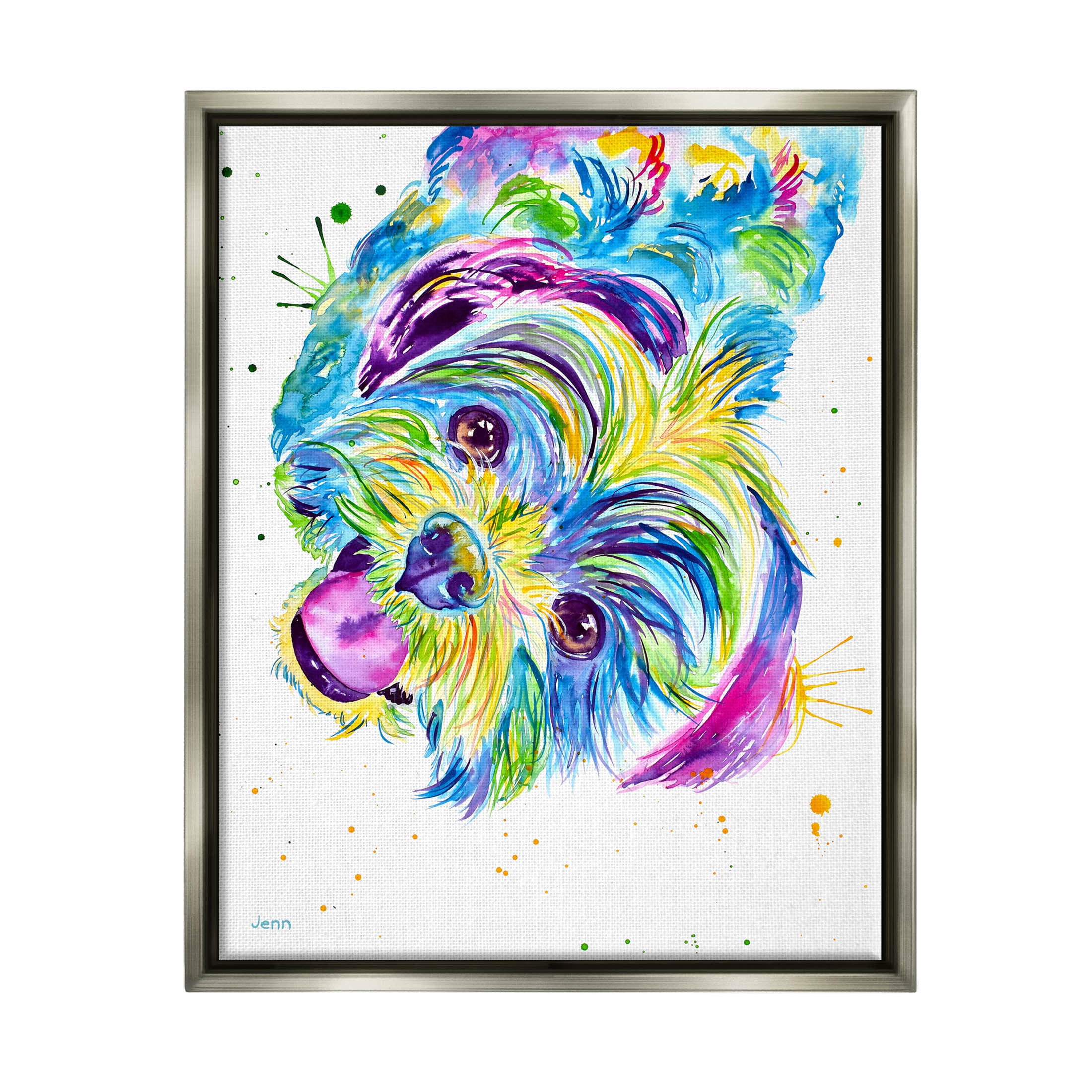 Fun Vivid Shih Tzu Puppy Animals & Insects Graphic Art Luster Gray Framed Art Print Wall Art