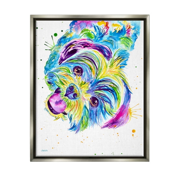 Fun Vivid Shih Tzu Puppy Animals & Insects Graphic Art Luster Gray Framed Art Print Wall Art