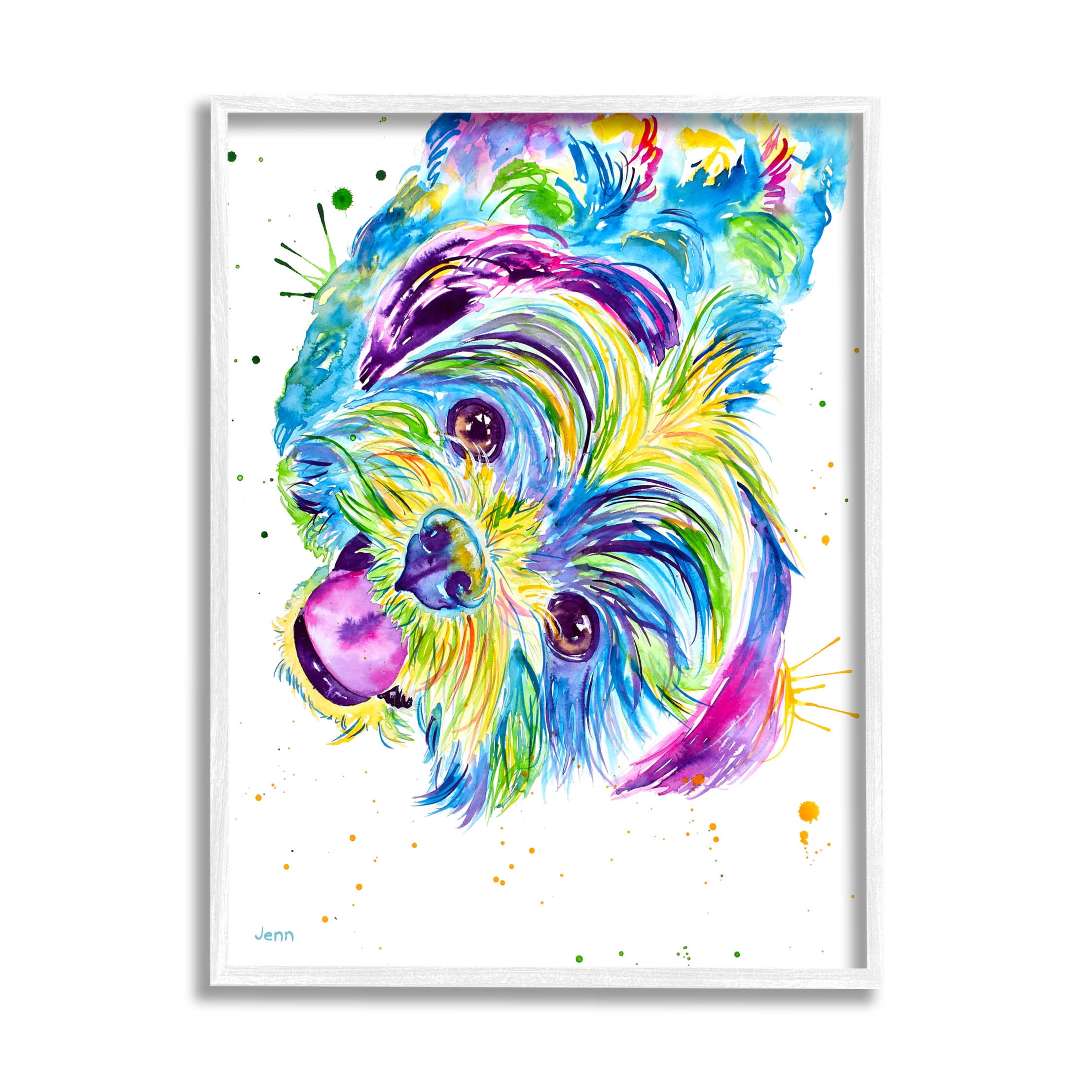 Fun Vivid Shih Tzu Puppy Animals & Insects Graphic Art White Framed Art Print Wall Art