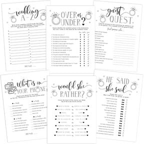 Fun Wedding Bridal Shower Games, Minimalist Black and White Games for Bridal Shower, Fun & Interactive Ice Breaker Game Bundle, 6 Games Included