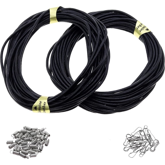 Fun-Weevz 10 Meters of 2mm Genuine Leather Cord for Jewelry Making Adults with Jewelry Findings, Thread Leather Necklace Cord, String for Bracelets