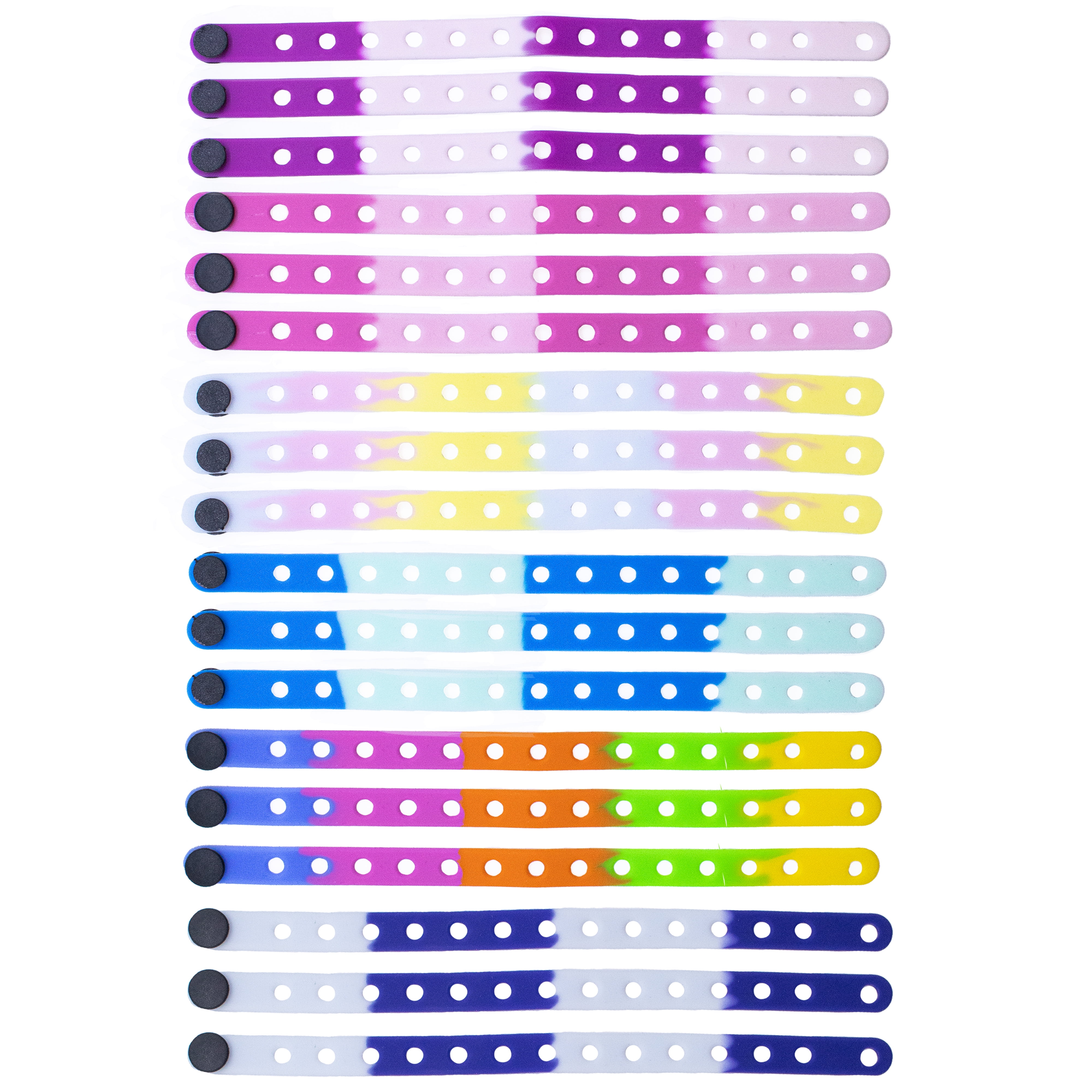 FUN WEEVZ Fun-Weevz 18 Silicone Charm Bracelets, Adjustable 8 Inch Wristbands for Button Shoe Charms, Colorful Wrist Bands with Holes, Bulk Bracelet Pack