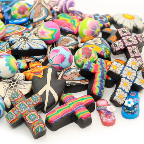 Fun-Weevz 50 PCS Assorted Polymer Clay Pendants & Beads for Jewelry Making Adults