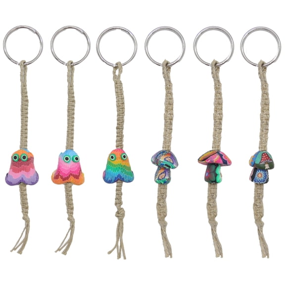 Fun-Weevz Set of 6 Y2K Polymer Clay Mushroom and Braided Hemp Keychains