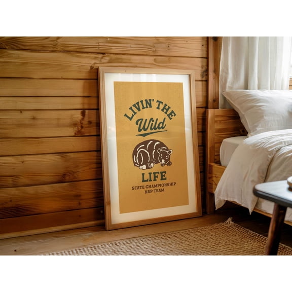 Fun Wildlife Retro Outdoors Nap Bear Camping Art, Stretched Canvas 16x20in