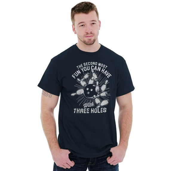 Fun With Three Holes Funny Bowling Men's Big & Tall Crewneck Graphic Tee Brisco Brands 2X