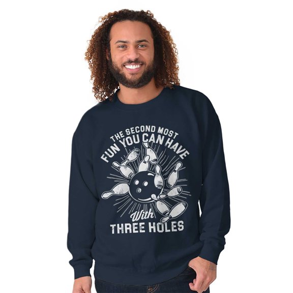 Fun With Three Holes Funny Bowling Men's Big & Tall Crewneck Sweatshirt Brisco Brands 2X