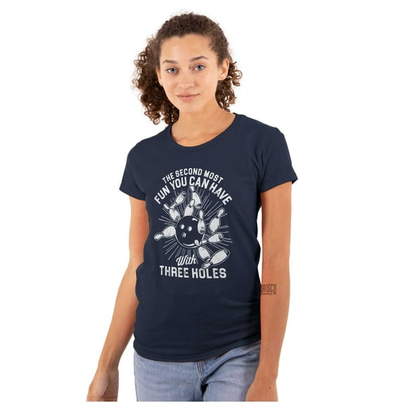 Fun With Three Holes Funny Bowling Womens Fitted Plus Size Graphic Tee Brisco Brands 2X