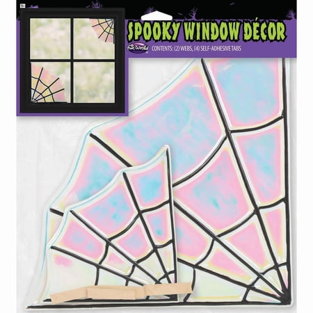 Fun World 15 in Iridescent Window Webs Halloween Decoration - Pink