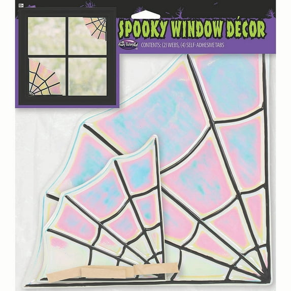Fun World 15 in Iridescent Window Webs Halloween Decoration - Pink