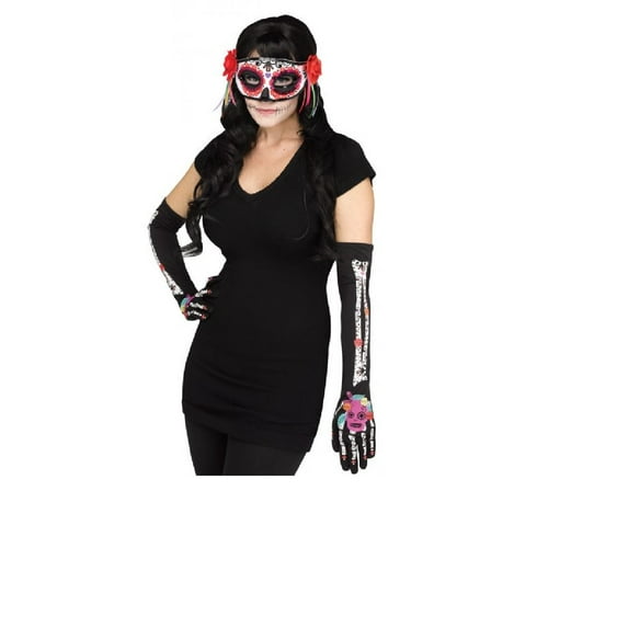 Fun World 20" Women's Day of the Dead Halloween Mask & Gloves Set