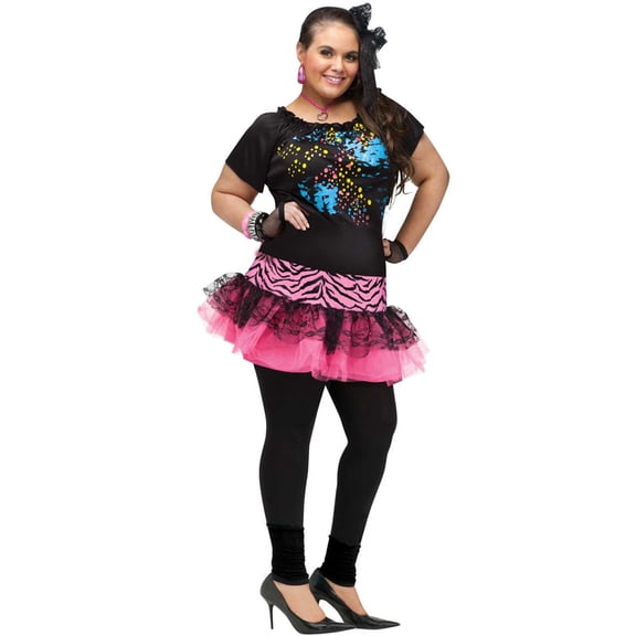 Fun World 80s Pop Diva Halloween Fancy-Dress Costume for Adult, Women's Plus Size