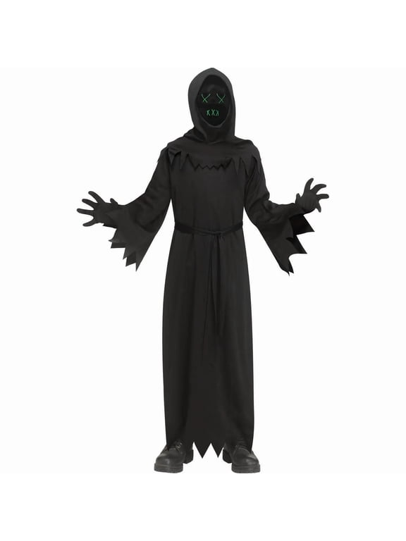 Boys' Electroluminescent Mask Phantom Robe Costume - Size 12-14 - Black