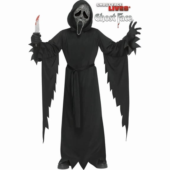 Fun World Boys' Ghostface Lives! Gray Mask with Robe Costume - Size 12-14 - Black