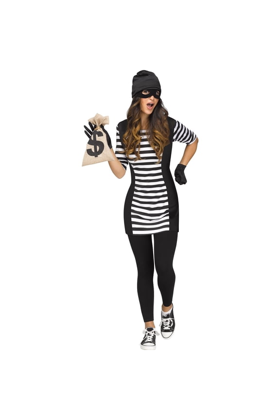 Burglar Babe Fancy-Dress Costume with Gloves, Cap, and Eye Mask for Adults, One Size