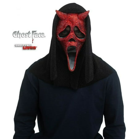 Ghost Face Rhinestone Devil Mask Fun World Official Scream Costume Accessory Sparkling Red Sequin & Horned Devil Design Adult Halloween Horror Mask