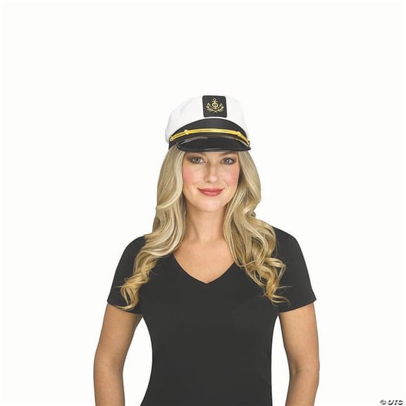 Fun World FW93613 Adults Polyester Skipper Hat Costume Accessory, White, Black & Gold