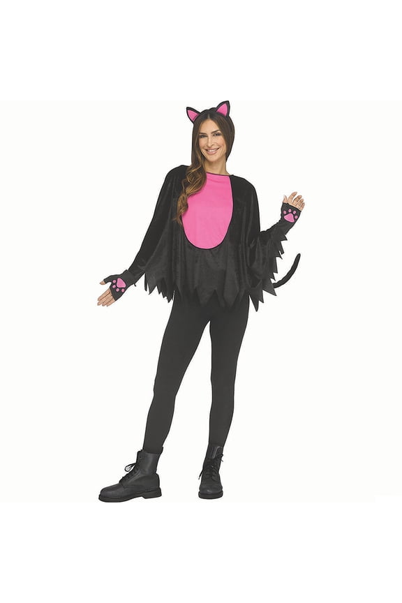 Fun World FW96975 Adults Black & Pink Polyester Pretty Kitty Poncho Costume Accessory