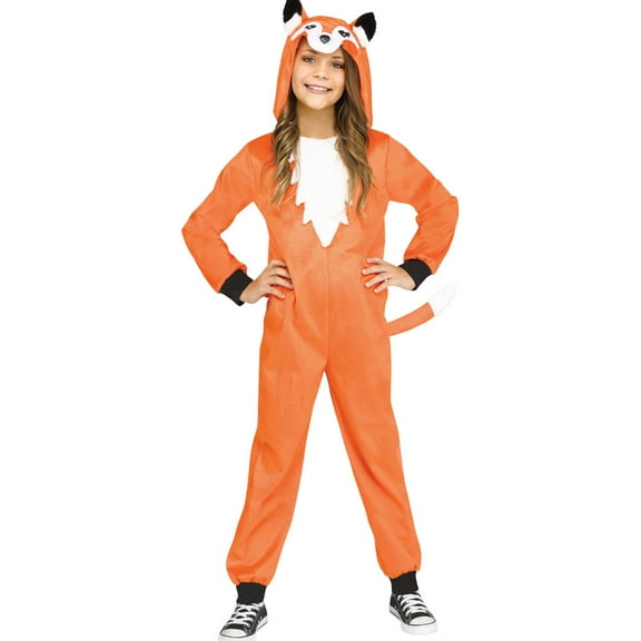 Fun World Fox Jumpsuit Halloween Fancy-Dress Costume for Child, Little Girls L (12-14)