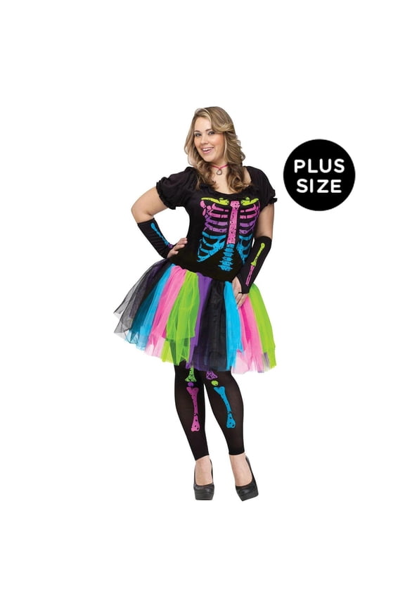 Funky Punk Bones Skeleton Halloween Fancy-Dress Costume for Adult, Women's Plus XL