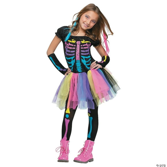 Fun World Funky Punky Bones Skeleton Girl's Halloween Fancy-Dress Costume, for Child