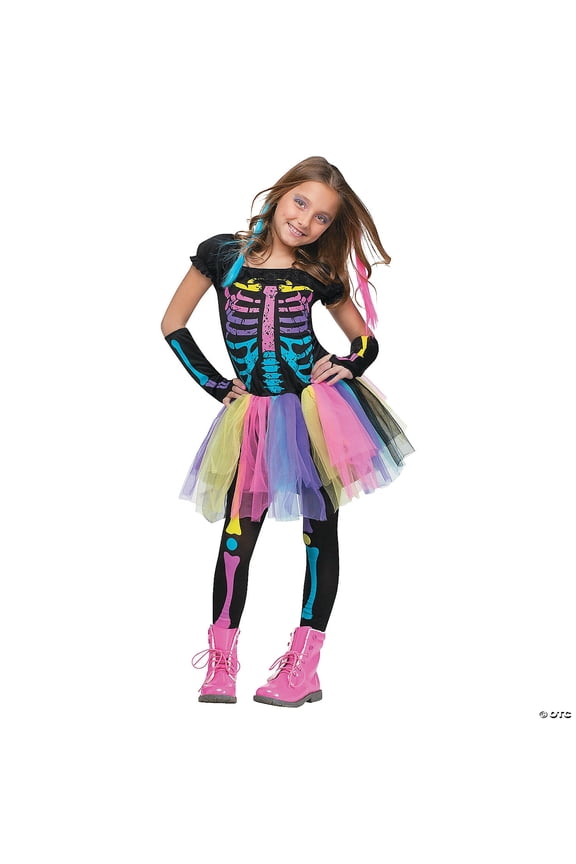 Funky Punky Bones Skeleton Girl's Halloween Fancy-Dress Costume, for Child
