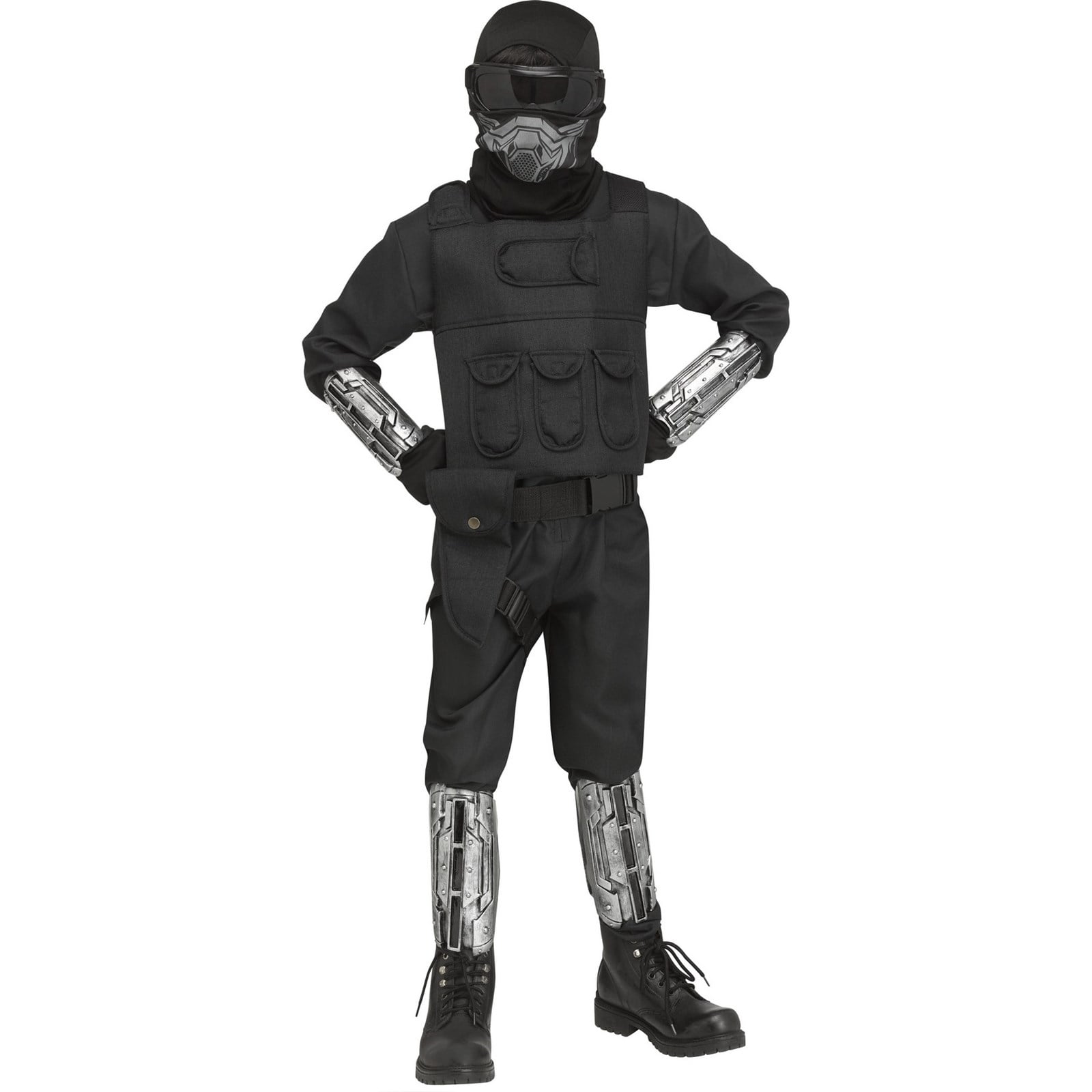 Fun World Gaming Fighter Fancy-Dress Costumes for Boys with Black Jumpsuit, Large 12-14