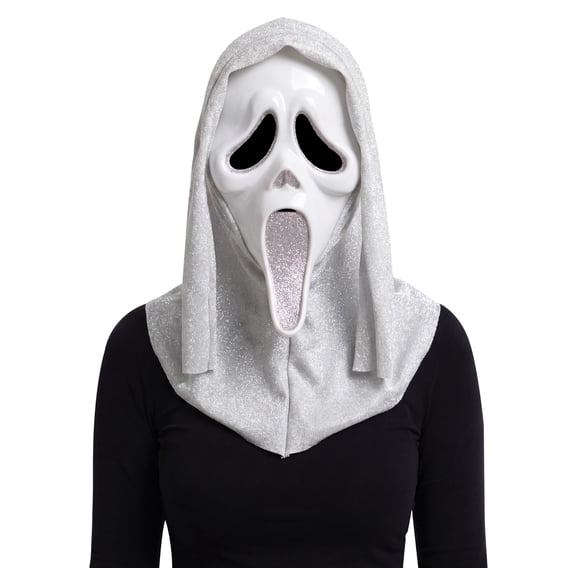 Fun World Ghost Face Adult Glitter Mask, One Size Fits Most, Silver