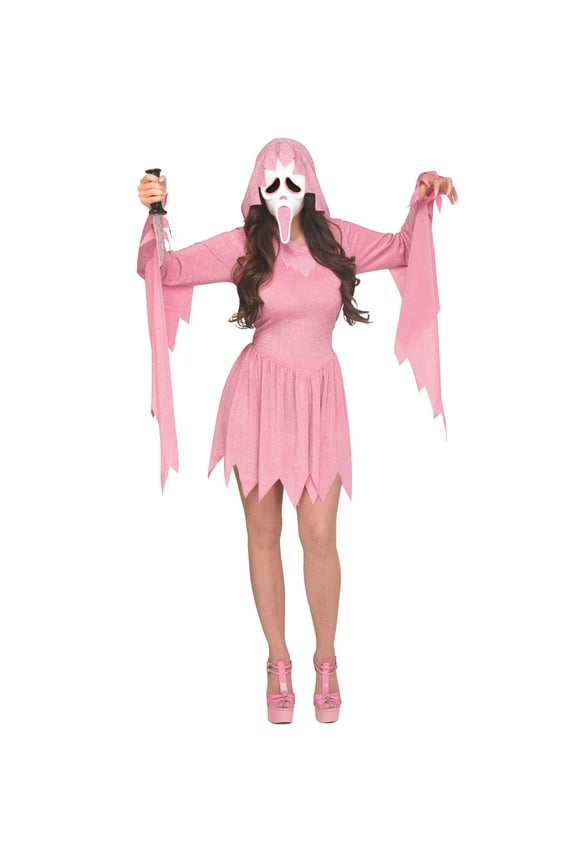Womens Pink Glitter Ghost Face Dress Costume - Size Small/Medium - Pink