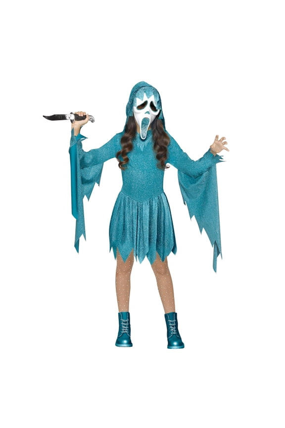 Ghost Face Girls Glitter Halloween Costume, Large, Pastel Teal