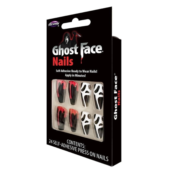 Fun World Ghost Face Press-On Nails with Blood Drips Officially Licensed Scream Movie Costume Accessory