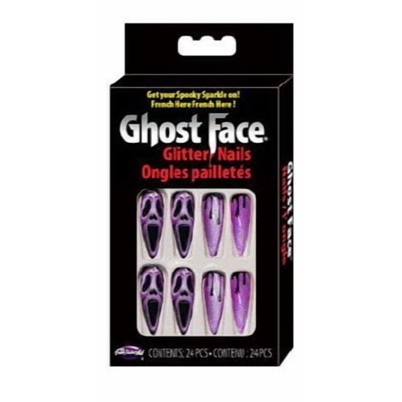 Fun World Ghost Face Purple Glitter Press-On Nails