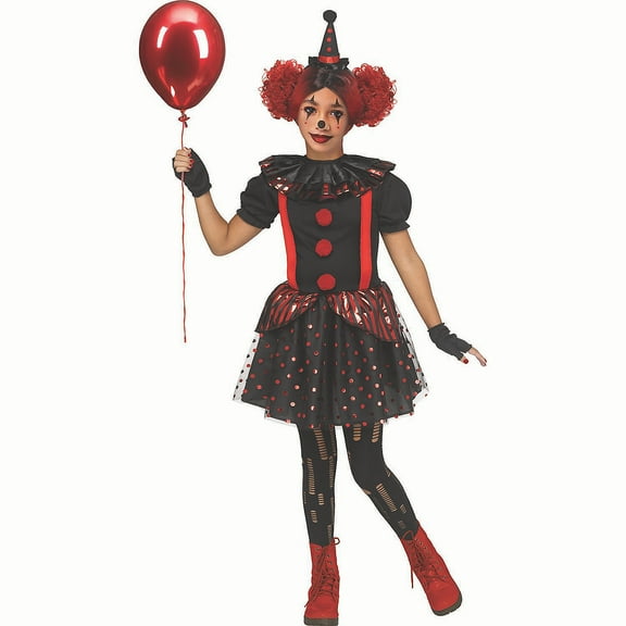 Fun World Girls' Black & Red Chrome Clown Costume - Size 14-16 - Red