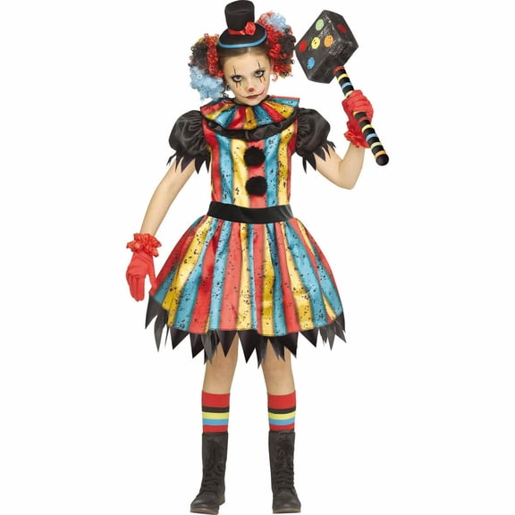 Fun World Girls' Colorful Carny Clown Dress Costume - Size 12-14 - Multicolored