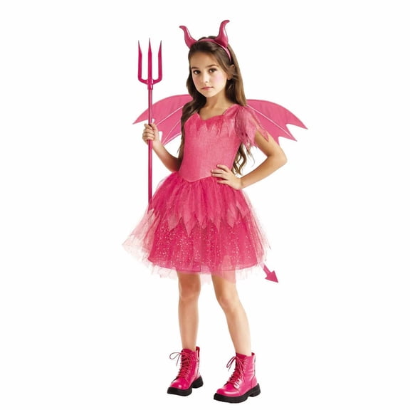 Fun World Girls' Devil Diva Sparkly Short-Sleeved Dress Costume - Size 4-6 - Pink