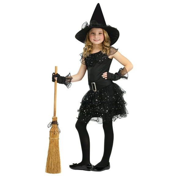 Fun World Glitter Witch Halloween Fancy-Dress Costume for Child, Big Girls M (8-10)